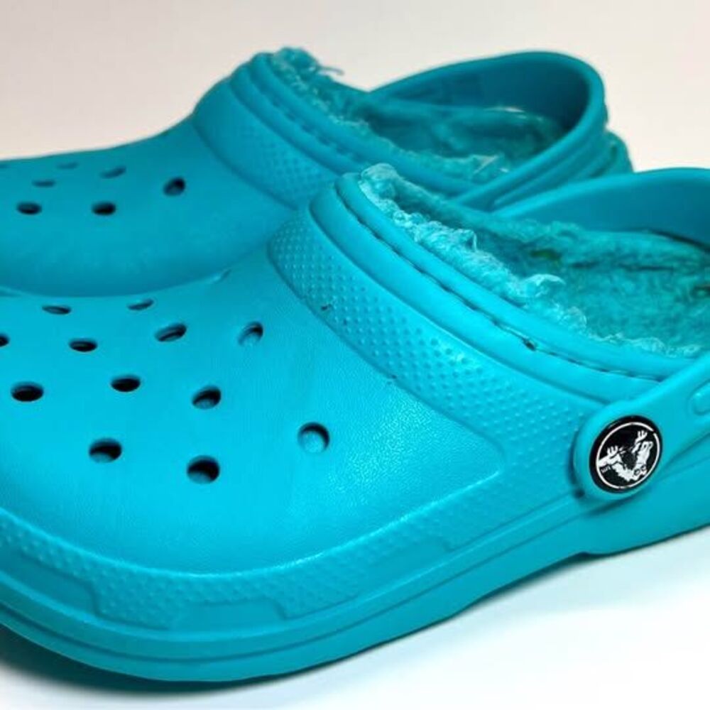 Crocs Kids Classic Lined Clog C13 Blue Turquoise Fuzzy Slip On Shoes Warm